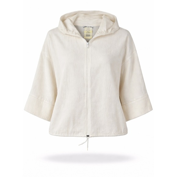 Vintage Jackets & Blazers - Vintage Hula Girl Applique Zip Up Jacket White Cotton Blend Drawstring Hem Sz 10